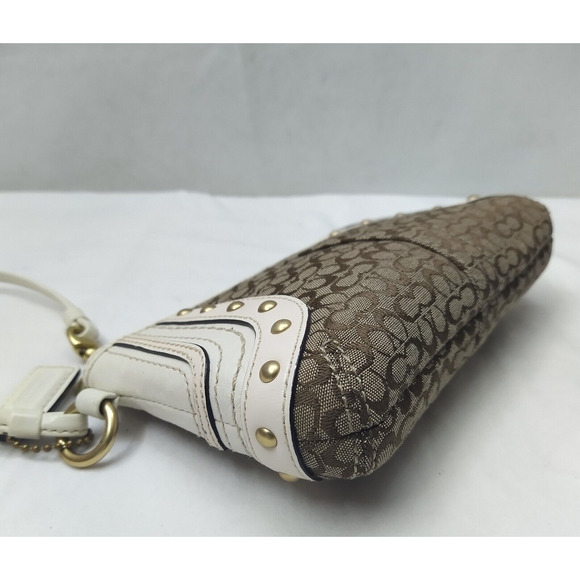 Coach Mini C Brown Canvas Leather Trim Studded Zipper Wristlet - Coin Wallet - Picture 14 of 14